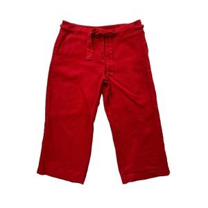 TALBOTS Womens Wide Leg Pants 100% Irish Linen Crop Red Lagenlook 14 - FLAW